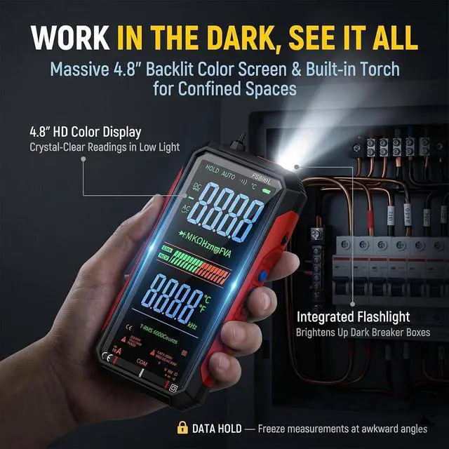 Alt view image 4 of 7 - 2026 Upgraded FS899L Digital Multimeter Tester with Color Display, USB C Rechargeable Electric Test, Automatic Digital Display, 6000 Beads True RMS AC/DC Tester