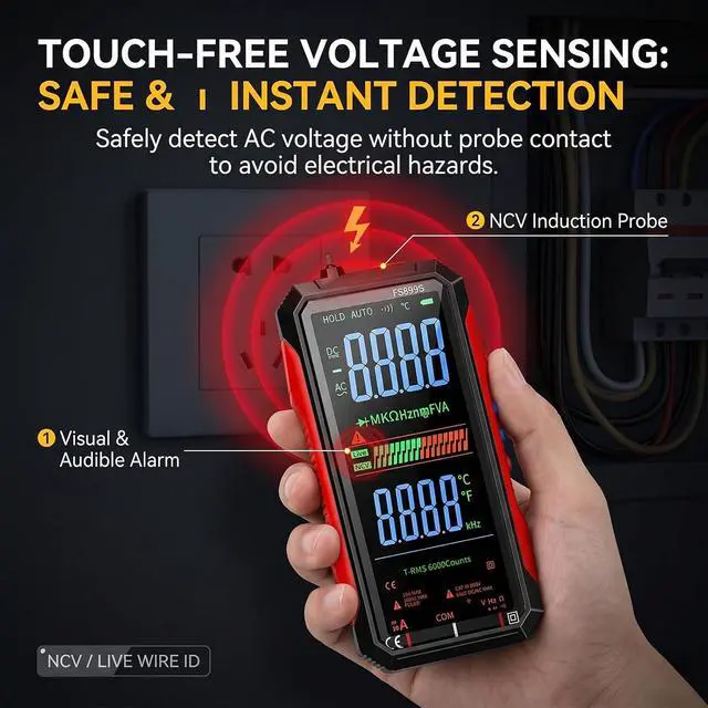 Alt view image 7 of 7 - 2026 Upgraded FS899L Digital Multimeter Tester with Color Display, USB C Rechargeable Electric Test, Automatic Digital Display, 6000 Beads True RMS AC/DC Tester