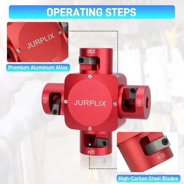 Alt view image 6 of 7 - Large Cable Stripper Compatible with 2/0, 3/0, 4/0, 250 MCM, 4-in-1 Clover Design Heavy-duty Wire Stripper Tool for Insulation Removal with Safety and Speed (RED)