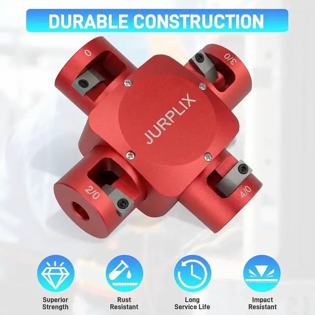Alt view image 4 of 7 - Large Cable Stripper Compatible with 2/0, 3/0, 4/0, 250 MCM, 4-in-1 Clover Design Heavy-duty Wire Stripper Tool for Insulation Removal with Safety and Speed (RED)