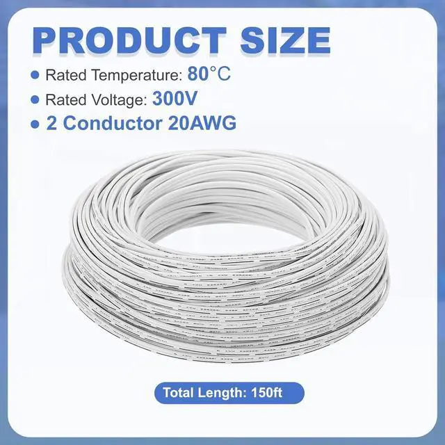 Alt view image 2 of 7 - MECCANIXITY 150ft Universal Garage Door Wire, 20AWG 2 Conductor Door Bell Wire Extension Cable Tinned Copper for Control Station & Sensor, Black