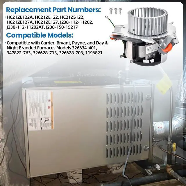 Alt view image 2 of 7 - HC21ZE122A, J238-112-11202 Furnace Draft Inducer Motor Kit Compatible with Carrier, Bryant, Payne, and Day & Night Models 326634-401, 347822-763 Exhaust Venter Motor, with Mounting Bracket