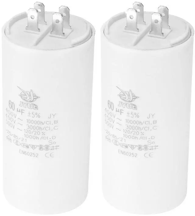 Main image of PATIKIL CBB60 60uf Running Capacitor,2Pcs AC 450V 4 Pins 50/60Hz Double Insert Cylinder Bottom for Air Conditioning,Water Pump,Fan Motor Star 105 x 50mm