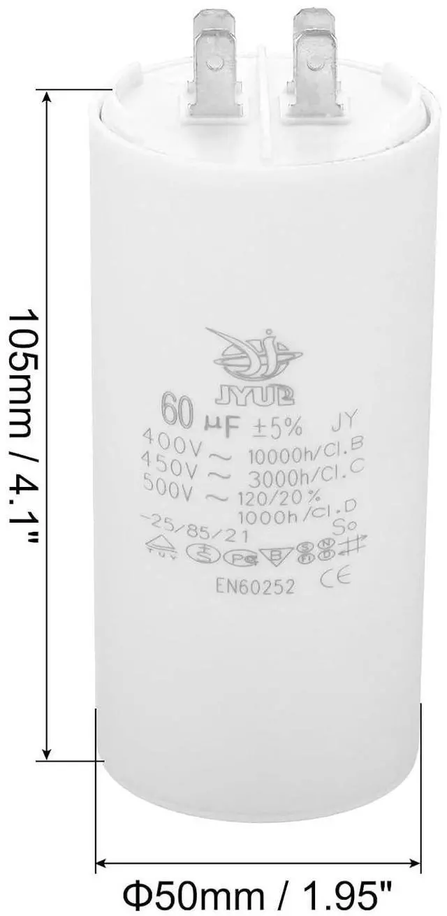 Alt view image 2 of 5 - PATIKIL CBB60 60uf Running Capacitor,2Pcs AC 450V 4 Pins 50/60Hz Double Insert Cylinder Bottom for Air Conditioning,Water Pump,Fan Motor Star 105 x 50mm