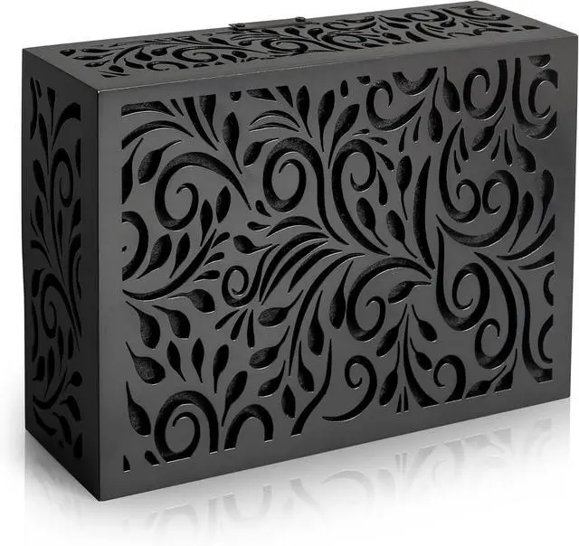 Main image of Black Decorative Doorbell Cover Box, Weather Protection Housing (Floral Scrollwork)