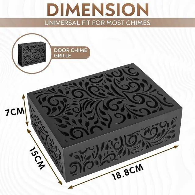 Alt view image 3 of 6 - Black Decorative Doorbell Cover Box, Weather Protection Housing (Floral Scrollwork)