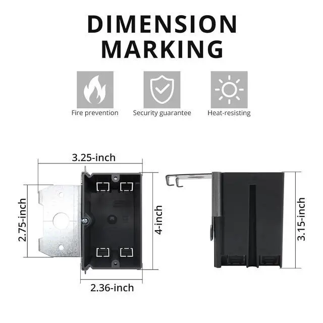 Alt view image 2 of 6 - One Gang Adjustable Outlet Boxes,21 Cubic Inches Adjustment Screw to Adjust The Box Depth,Grey Outlet Box with ETL Listed(9 Pack).