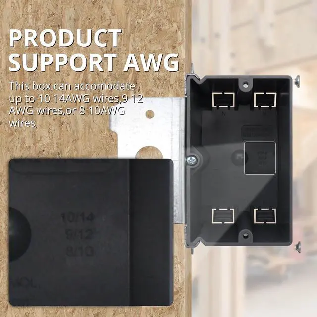 Alt view image 3 of 6 - One Gang Adjustable Outlet Boxes,21 Cubic Inches Adjustment Screw to Adjust The Box Depth,Grey Outlet Box with ETL Listed(9 Pack).