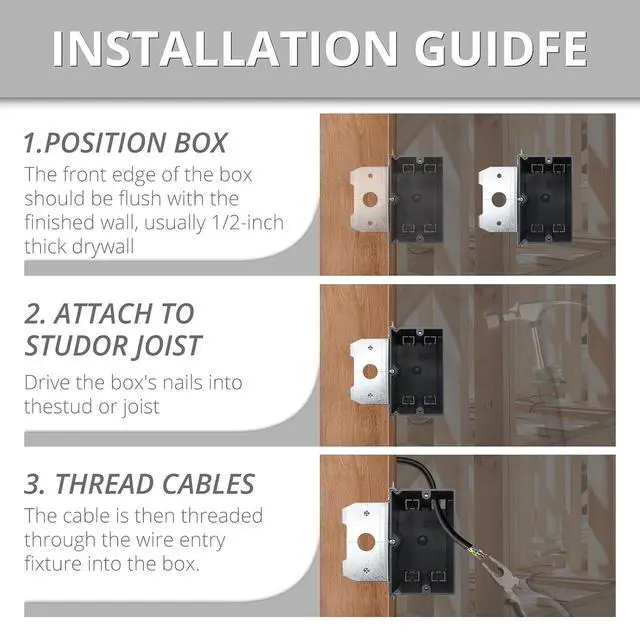 Alt view image 5 of 6 - One Gang Adjustable Outlet Boxes,21 Cubic Inches Adjustment Screw to Adjust The Box Depth,Grey Outlet Box with ETL Listed(9 Pack).