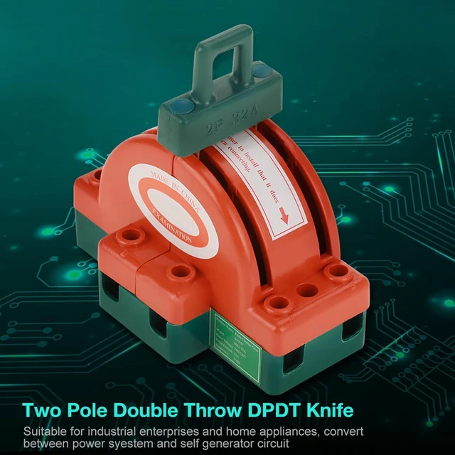 Alt view image 2 of 7 - 2 Way Manual Transfer Switch, 2pcs 32A AC 220V 2 Pole Double Throw Knife Safety Disconnect Switch