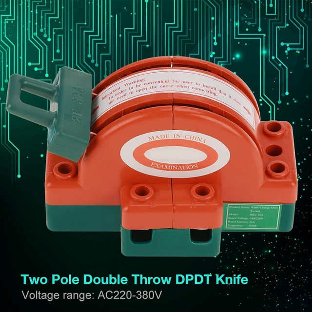 Alt view image 3 of 7 - 2 Way Manual Transfer Switch, 2pcs 32A AC 220V 2 Pole Double Throw Knife Safety Disconnect Switch
