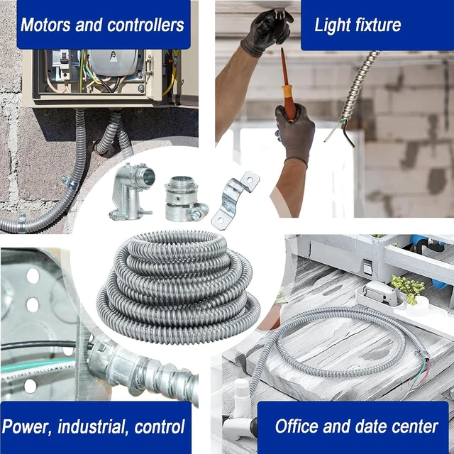Alt view image 2 of 7 - (1/2" Dia * 25 Feet) Yariwiz Flexible Steel Electrical Conduit Steel Conduit Kit with 4 PCS Coupling, 2 PCS Elbow and 7 PCS Strap, S-LCCK-0.5-25FT-KIT