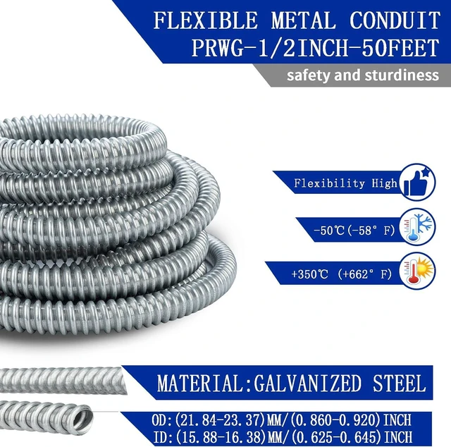 Alt view image 3 of 7 - (1/2" Dia * 25 Feet) Yariwiz Flexible Steel Electrical Conduit Steel Conduit Kit with 4 PCS Coupling, 2 PCS Elbow and 7 PCS Strap, S-LCCK-0.5-25FT-KIT