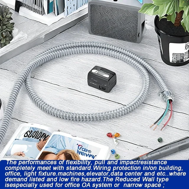 Alt view image 5 of 7 - (1/2" Dia * 25 Feet) Yariwiz Flexible Steel Electrical Conduit Steel Conduit Kit with 4 PCS Coupling, 2 PCS Elbow and 7 PCS Strap, S-LCCK-0.5-25FT-KIT