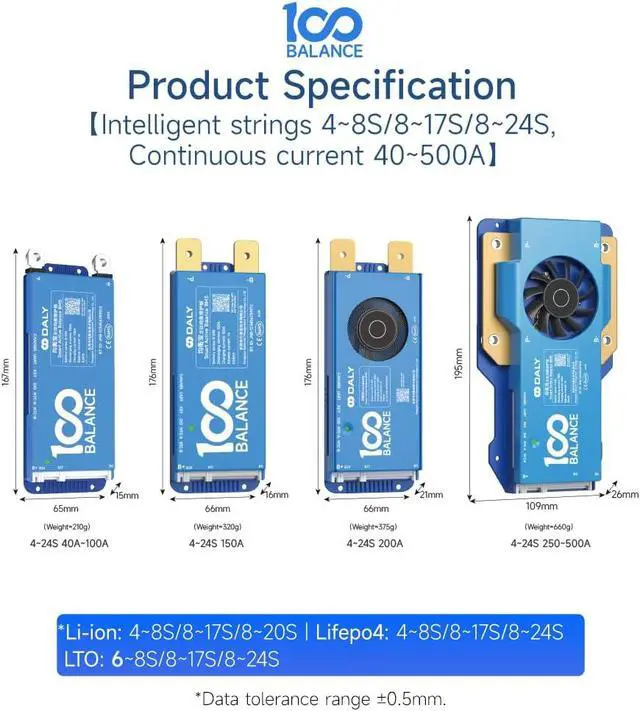 Alt view image 6 of 6 - DALY BMS 300A 8S - 17S Built in Bluetooth 1A Active Cell Balancing RS485 CAN for 24V - 60V LiFePO4/Li - ion/LTO Battery Packs Perfect for Golf Cart, Home Energy System, E - Bike