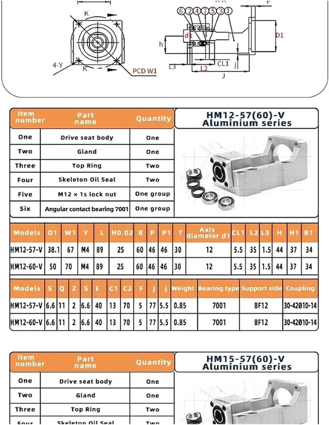 Alt view image 7 of 7 - Stepping Servo Motor Seat Screw Support Seat Bearing HM12-57 HM12-60 Motor Fixed Seat Integrated Bracket Support NEMA23 NEMA 24 (Color : 1pc HM12-60, Size : C5 Angular Contact)