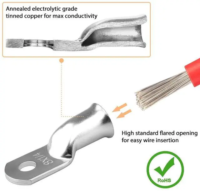 Alt view image 2 of 7 - Sanuke 120Pcs AWG 8 6 4 2 Copper Wire Lugs with Heat Shrink Set, 60Pcs Heavy Duty Battery Cable Closed End Tubular Ring Terminals Connectors