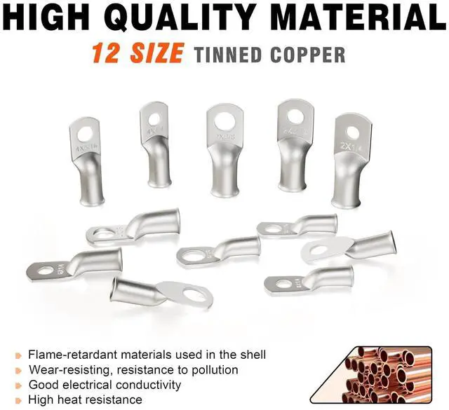 Alt view image 3 of 7 - Sanuke 120Pcs AWG 8 6 4 2 Copper Wire Lugs with Heat Shrink Set, 60Pcs Heavy Duty Battery Cable Closed End Tubular Ring Terminals Connectors