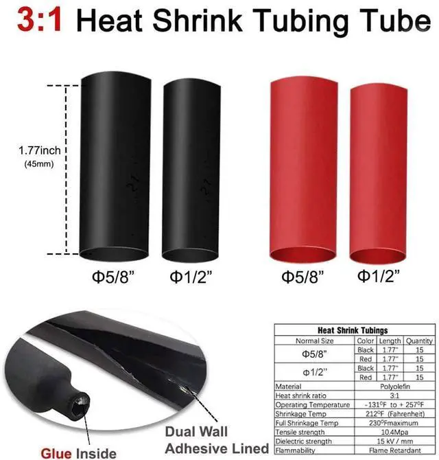 Alt view image 5 of 7 - Sanuke 120Pcs AWG 8 6 4 2 Copper Wire Lugs with Heat Shrink Set, 60Pcs Heavy Duty Battery Cable Closed End Tubular Ring Terminals Connectors