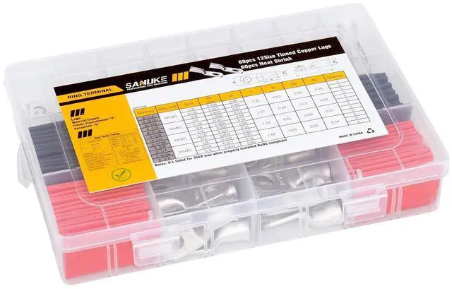 Alt view image 7 of 7 - Sanuke 120Pcs AWG 8 6 4 2 Copper Wire Lugs with Heat Shrink Set, 60Pcs Heavy Duty Battery Cable Closed End Tubular Ring Terminals Connectors