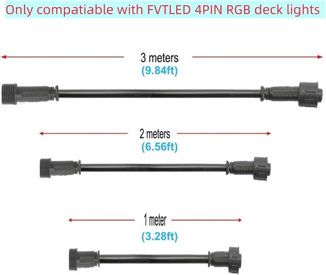 Alt view image 3 of 7 - Pack of 5, FVTLED 3m 9.84ft 4Pin Extension Cable Wire with Male and Female Connectors at Both Ends Only for FVTLED RGB Multi-Color LED Deck Light