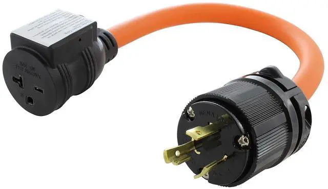 Main image of AC WORKS NEMA L6-20P 20Amp 250Volt Locking Plug to NEMA 6-15/20R 15/20Amp 250Volt Female Connector Adapter (Flexible With Breaker)