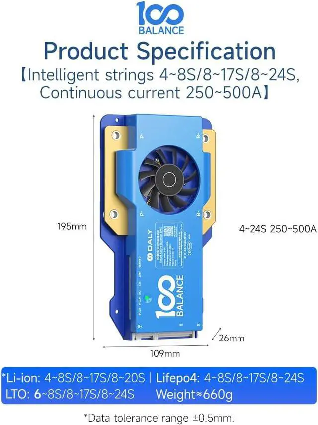 Alt view image 2 of 6 - DALY BMS 300A 8S - 17S Built in Bluetooth 1A Active Cell Balancing RS485 CAN for 24V - 60V LiFePO4/Li - ion/LTO Battery Packs Perfect for Golf Cart, Home Energy System, E - Bike
