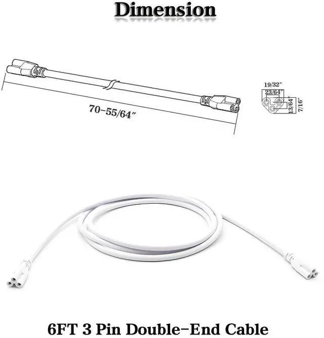 Alt view image 2 of 7 - 6FT (70-55/64") T5 T8 Tube Light Fixture LED Linkable Cord, Double end Connector Cable, Power Extension Wire for LED Integrated Single Fixture, Shop light, Garage Light, Under Cabinet Light, Pack of 4