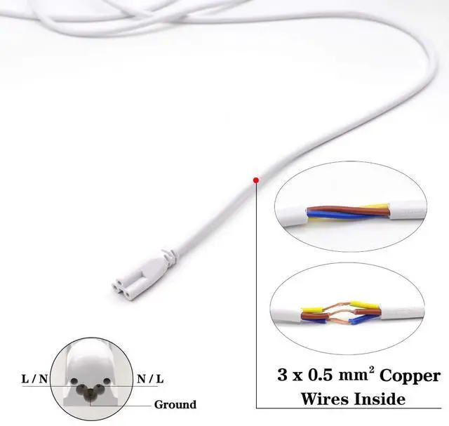 Alt view image 3 of 7 - 6FT (70-55/64") T5 T8 Tube Light Fixture LED Linkable Cord, Double end Connector Cable, Power Extension Wire for LED Integrated Single Fixture, Shop light, Garage Light, Under Cabinet Light, Pack of 4