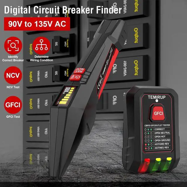Alt view image 3 of 7 - Circuit Breaker Finder Tool Kit with GFCI Outlet Tester, 90-135V Electrical Circuit Tracer Tool with Color LCD, NCV Test & Flashlight, Includes Light Socket Adapter, 3-2 Prong Grounding & Clip Adapter