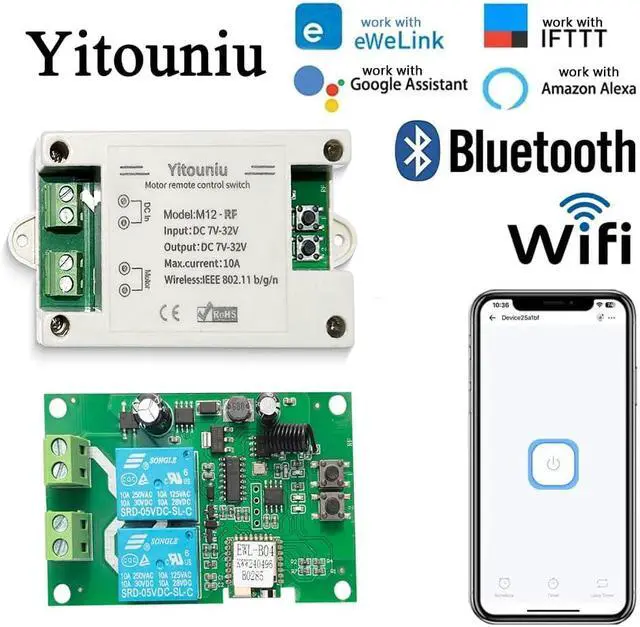 Alt view image 4 of 7 - EWeLink DC7-32V 10A Motor Forward Reverse Controller Switch, WiFi Bluetooth Remote Control, RF Compatible,Works with Alexa/Google Home Compatible, Smart Timing for Electric Desks, Screens