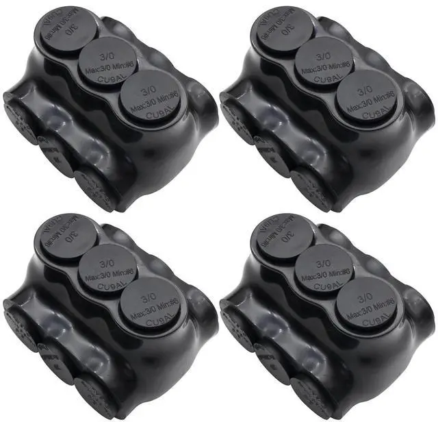 Main image of 3/0-6AWG Insulated 3 Port Inline Splice Connector Black Wire Connectors,Allen Hex 7/32" Insulated Cable Connectors Pre-Loaded Oxide Inhibitors,UL Listed(4pcs)