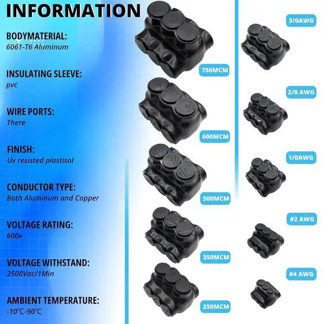 Alt view image 4 of 7 - 3/0-6AWG Insulated 3 Port Inline Splice Connector Black Wire Connectors,Allen Hex 7/32" Insulated Cable Connectors Pre-Loaded Oxide Inhibitors,UL Listed(4pcs)