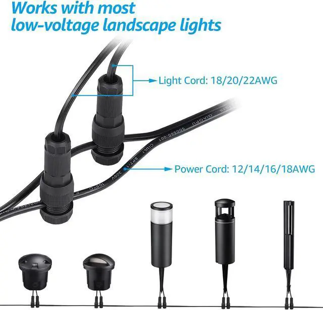 Alt view image 2 of 6 - LEONLITE 40-Pack Low Voltage Wire Connectors, Fastlock Wire Connectors for Landscape Lighting, 12/14/16/18 Gauge Cable, Piercing Replacement Connectors for 12-24V Outdoor Pathway Lights, Black