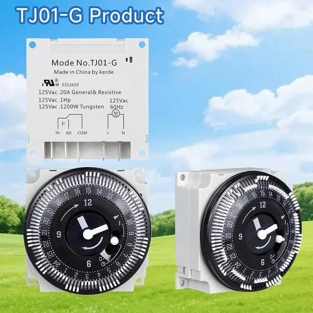 Alt view image 3 of 7 - KERDE TJ01-G 24-Hour Timer, 120V 20-Amp Manual Override, 15-Minute Interval Switch, Indoor/Outdoor Appliance Timer for Lights, Fans, Pumps, DIY Electrical Projects