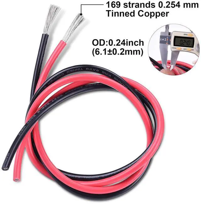 Alt view image 2 of 7 - 8 Gauge Wire,iGreely 8 AWG Tinned Copper Electrical Cable,2 Single Conductor Insulated Marine Wire for Solar Panel Car Auto Marine Speaker Wiring Led Lighting-20Ft Black&20Ft Red