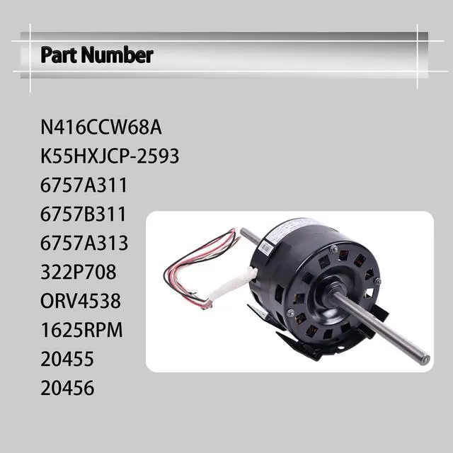 Alt view image 3 of 7 - 1/4 HP 115V 1625 RPM 2 Speed Air Conditioner Blower Fan Motor Compatible with Coleman ORV4538 6757B311 322P708