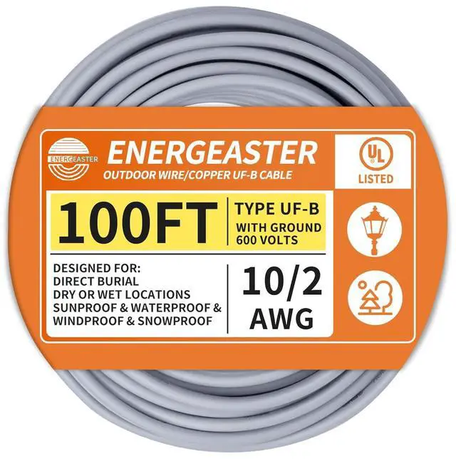 Main image of 10/2 UF-B Wire 100 FT Pure Copper Direct Burial Cable, Sunlight & Moisture Resistant, Ideal for Outdoor Lighting & Pump Installations & Residential Indoor Electrical Projects
