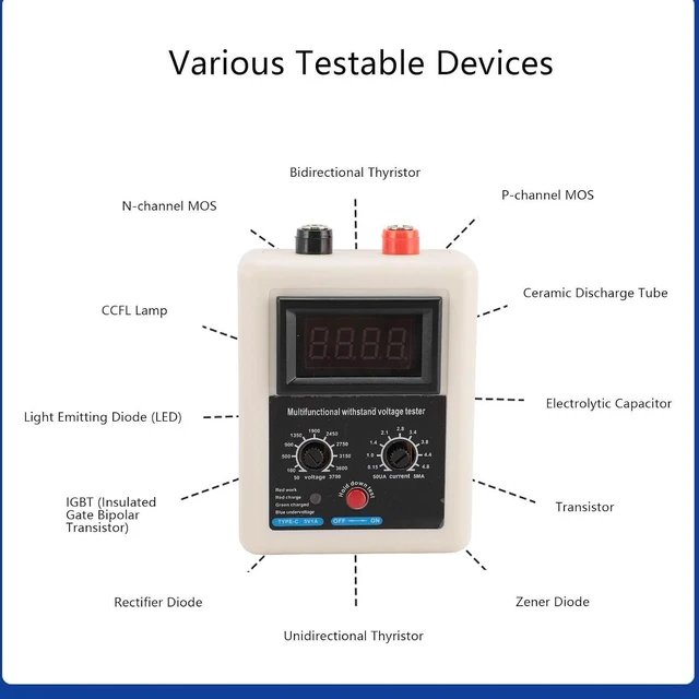 Alt view image 3 of 7 - 50-3700V Withstand Voltage Tester, IGBT Transistor Diode Tester, MOS Triode LED Voltage Capability Tester, with Digital Display Panel (Green Light)