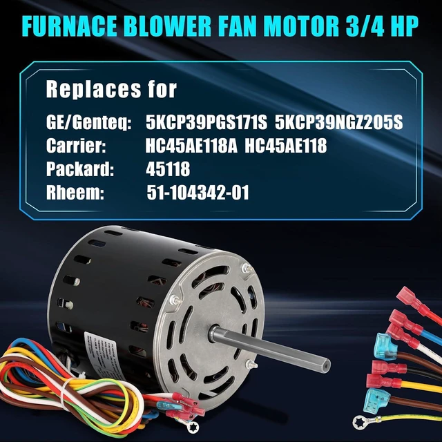 Alt view image 2 of 5 - 5KCP39PGS171S Furnace Blower Motor, 5KCP39NGZ205S Blower Fan Motor for GE, Genteq, 3/4 HP 115V 1080 RPM Replacement for Carrier HC45AE118A HC45AE118 Packard 45118 Rheem 51-104342-01