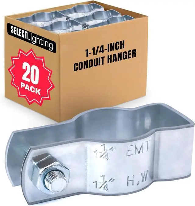 Main image of SELECT 20 Pack Lighting Conduit Hanger, 1-1/4 Inch Electrical Conduit Clamp with Carriage Bolt and Nut, Galvanized Conduit Clamps, Rigid Conduit Pipe Fittings for Mounting