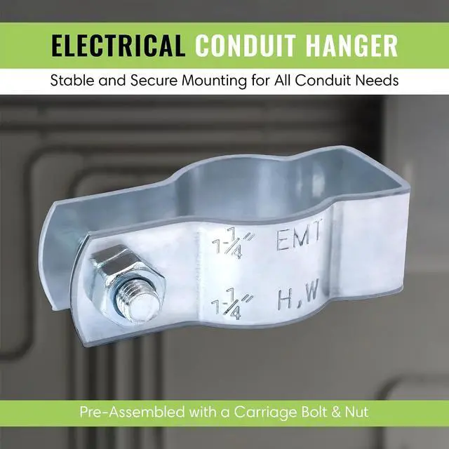 Alt view image 2 of 5 - SELECT 20 Pack Lighting Conduit Hanger, 1-1/4 Inch Electrical Conduit Clamp with Carriage Bolt and Nut, Galvanized Conduit Clamps, Rigid Conduit Pipe Fittings for Mounting