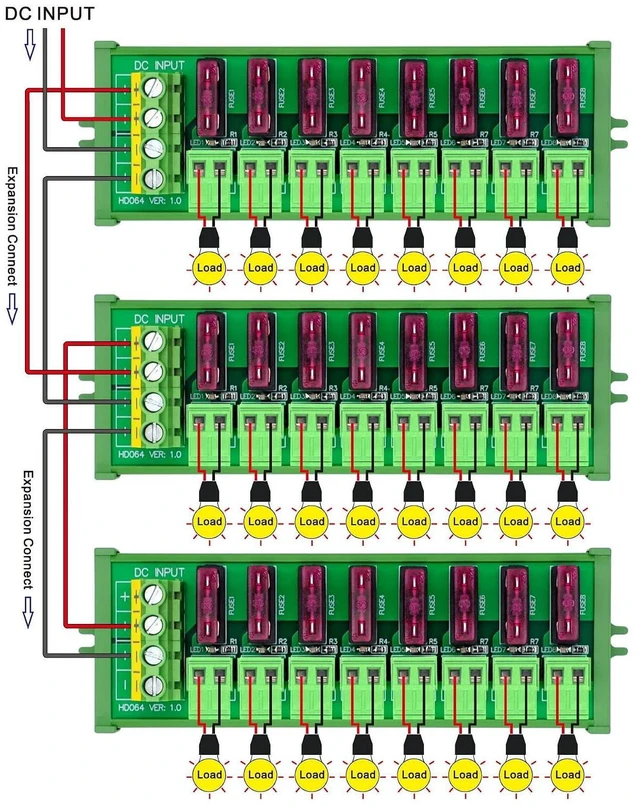 Alt view image 6 of 7 - Screw Mount DC 5-32V 8 Channel Pluggable Top Wiring Terminal Block Power Distribution Fuse Module, HCDC HD064VP
