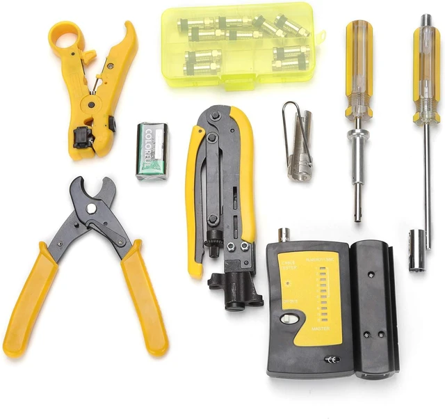 Alt view image 6 of 7 - F Compression Tool Coax Cable Crimper Kit, Adjustable RG6 RG59 RG11 75-5 75-7 Coaxial Cable Stripper with F Compression Connectors Pack of 10