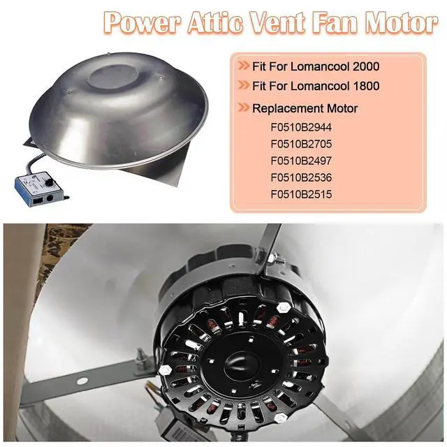 Alt view image 2 of 7 - Hiorucet Power Attic Vent Fan Motor Replacement for Lomanco F0510B2944, F0510B2705, F0510B2497, F0510B2536, A0416B2059, DOW-136-0-40-XIN-1 Ventamatic Fan Motor Kit for Lomancool 2000 & 1800, 120V.