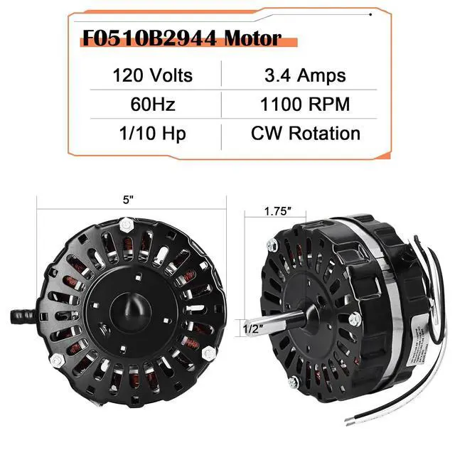 Alt view image 3 of 7 - Hiorucet Power Attic Vent Fan Motor Replacement for Lomanco F0510B2944, F0510B2705, F0510B2497, F0510B2536, A0416B2059, DOW-136-0-40-XIN-1 Ventamatic Fan Motor Kit for Lomancool 2000 & 1800, 120V.