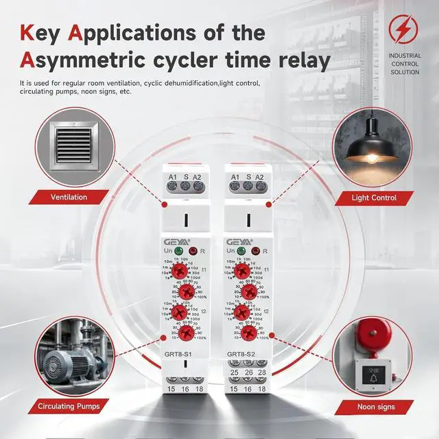 Alt view image 7 of 7 - Asymmetric Cycle Timer 2SPDT Relay 16A AC/DC12V-240V Electronic Repeat Relay(GRT8-S2,AC/DC12V-240V)