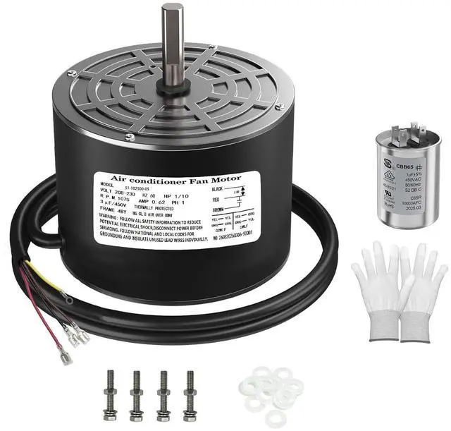 Main image of 51-102500-05 Condenser Fan Motor for K55HXLRB-0202, 1/10HP 208/230V 1075RPM CW/CCW Note: Product Label Shows 12F49-47W86 is Misprint, Not Compatible, 3UF Capacitor & Hardware Included