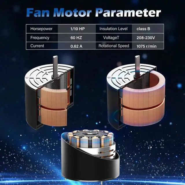 Alt view image 3 of 7 - 51-102500-05 Condenser Fan Motor for K55HXLRB-0202, 1/10HP 208/230V 1075RPM CW/CCW Note: Product Label Shows 12F49-47W86 is Misprint, Not Compatible, 3UF Capacitor & Hardware Included