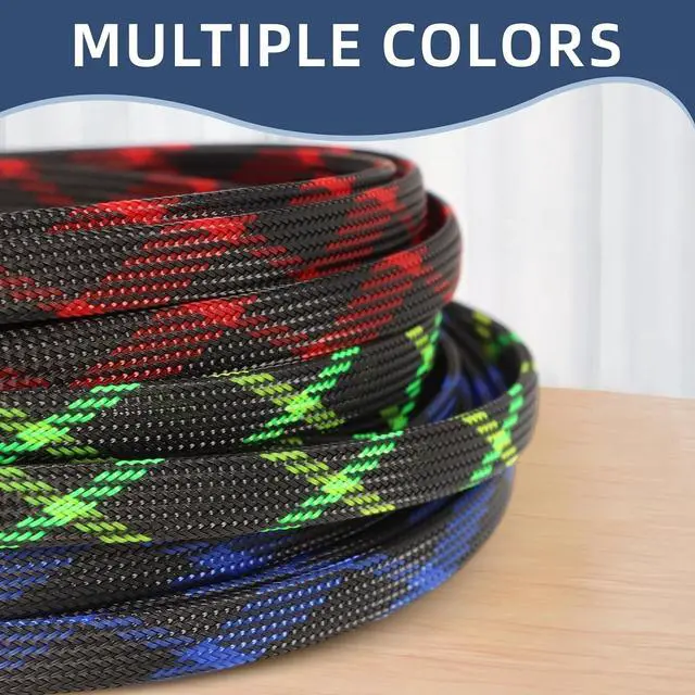 Alt view image 2 of 7 - Expandable Braided Sleeving, PET Automotive Wire Loom, Flexible Cable Management for Audio Video and Other Home Device, Cord Protector from Pets (Black Blue, 1/2" x 100ft)